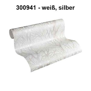A.S. Création Vliestapete - Äste-Motiv, weiß, silber (300941)