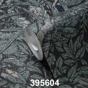 A.S. Création Vliestapete - Blätter-Motiv grün, schwarz, silber metallic (395604)