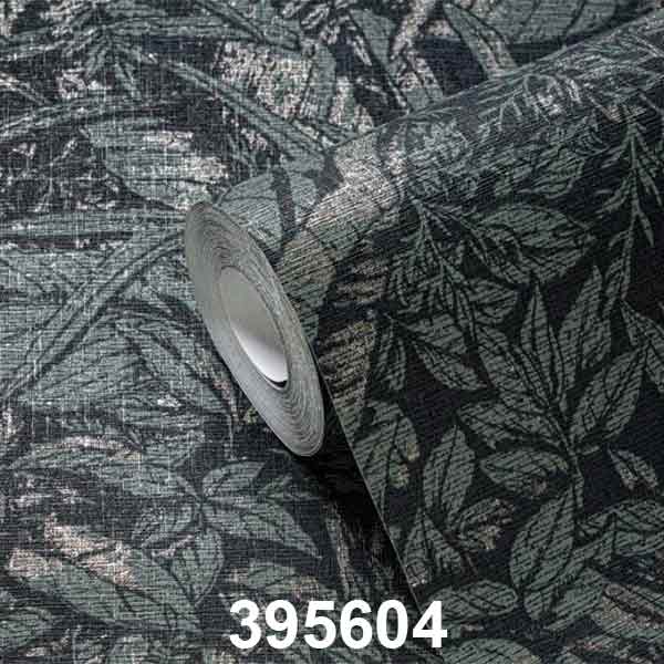 A.S. Création Vliestapete - Blätter-Motiv grün, schwarz, silber metallic (395604)
